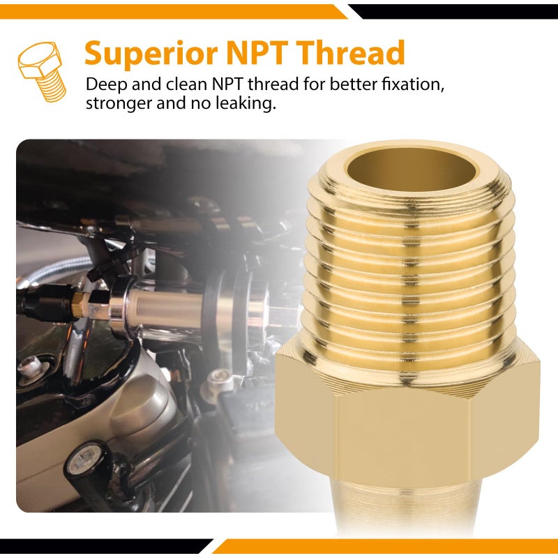 KOOTANS 4pcs Brass Hose Barb Fittings 3/8" Hose Barb to 1/8 NPT Male Thread Air Hose Fittings Brass Quick Coupler Air M Type Adapter Connector Fitting - Image 4